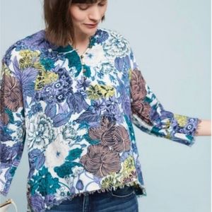 Maeve from Anthropologie Morgan floral raw hem blouse size Medium